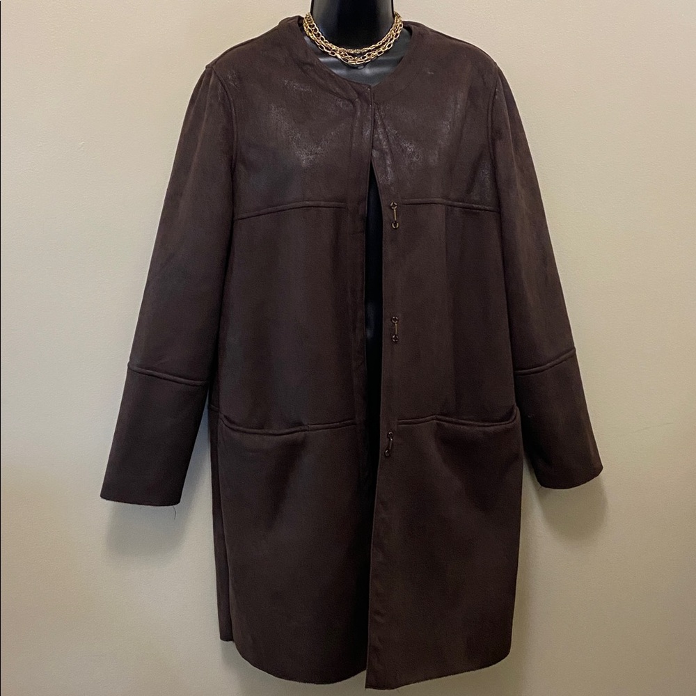 Hal Rubenstein dark brown suede like coat size M